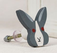 Grey and White Wooden Rabbit for Kids Dresser Knob